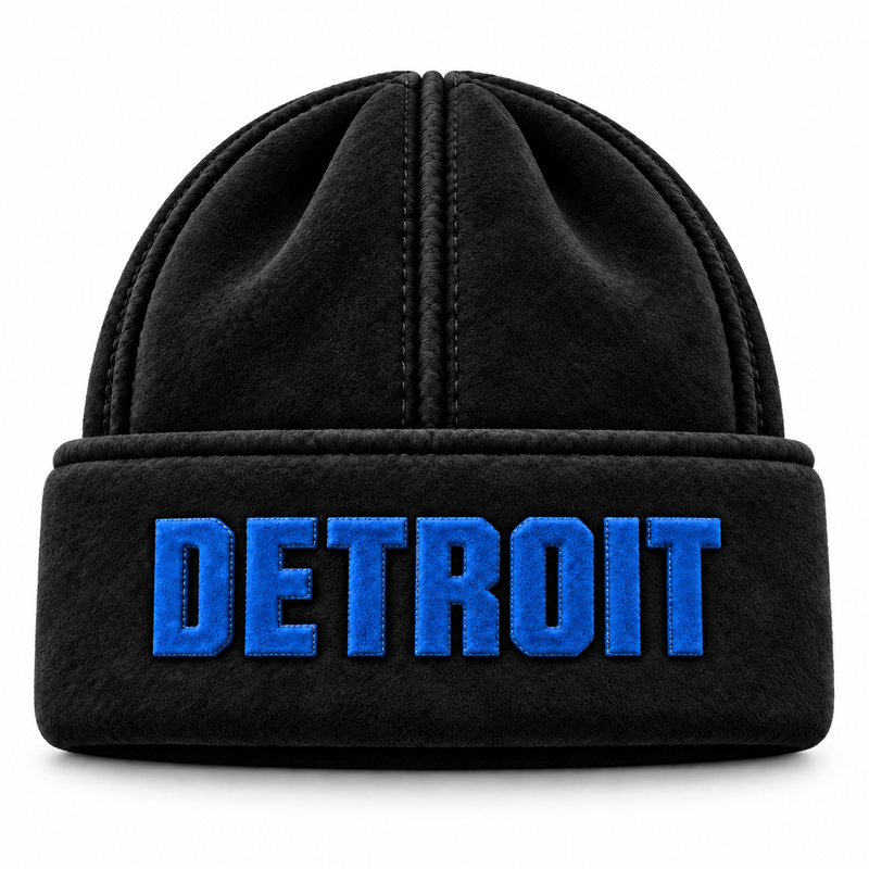 Detroit Black with Blue Suede Beanie | Limited Edition Luxury Headwear