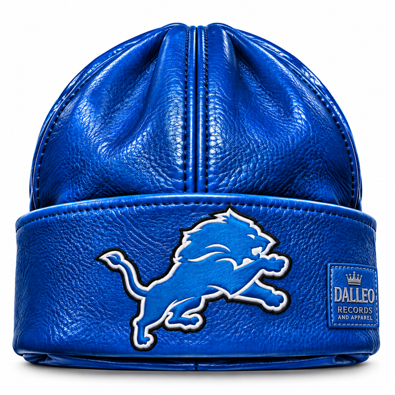 Detroit Blue Lambskin Leather Football Beanie