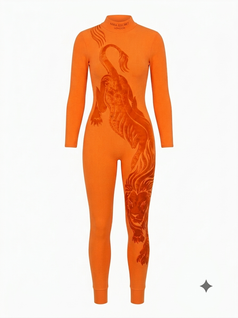 Orange Lion Catsuit | High-End Women's Jumpsuit